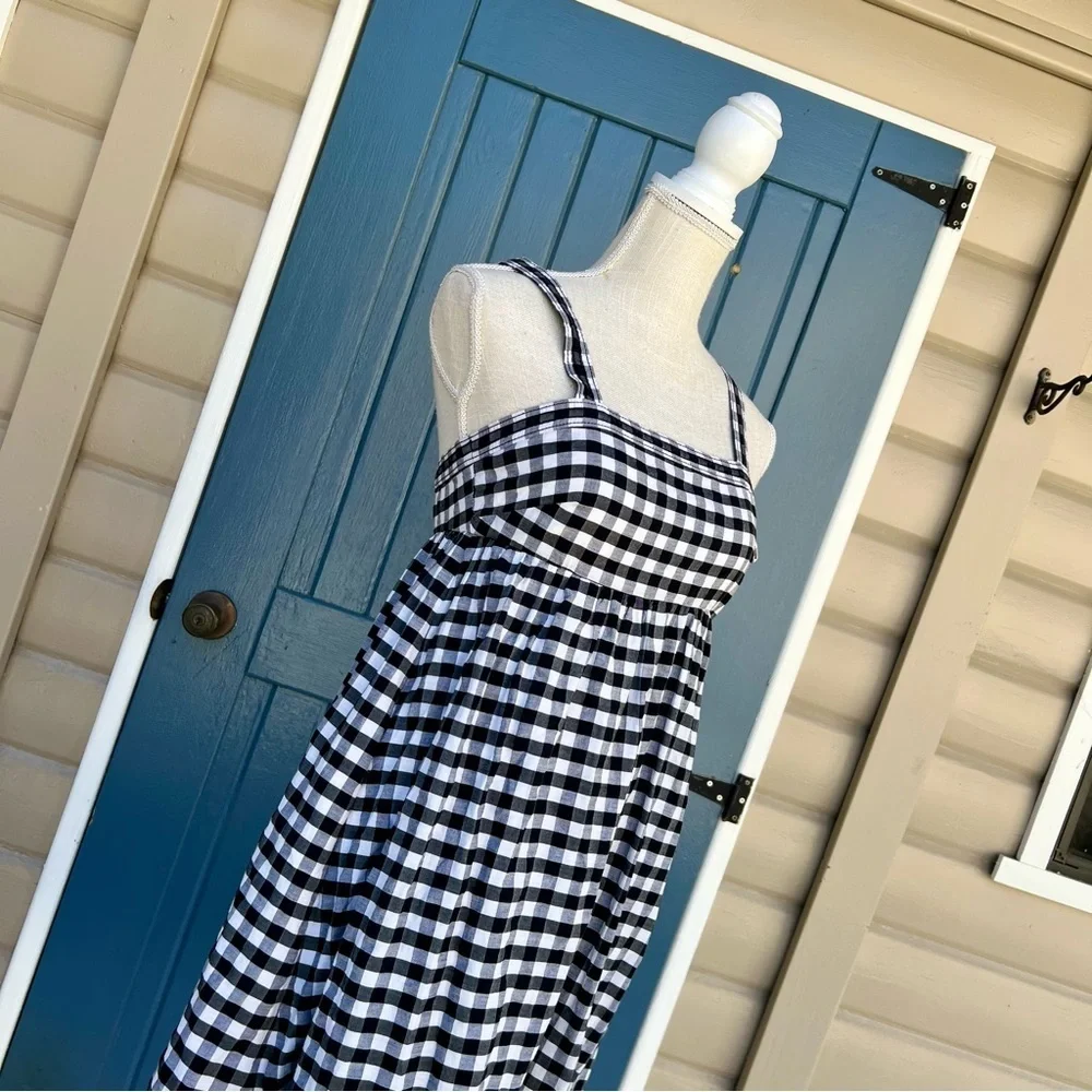 J. Crew Puckered Gingham Dress with Eyelet Trim Maxi Midi Dress size 00P